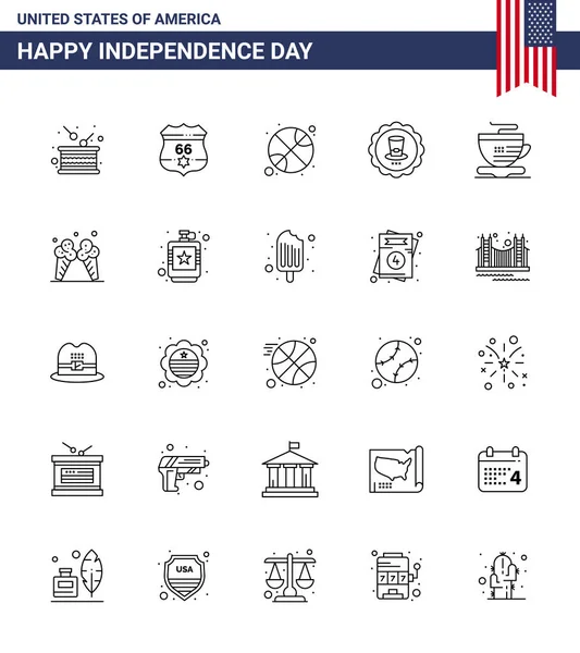 Happy Independence Day Packung Mit Linien Zeichen Und Symbole Für — Stockvektor
