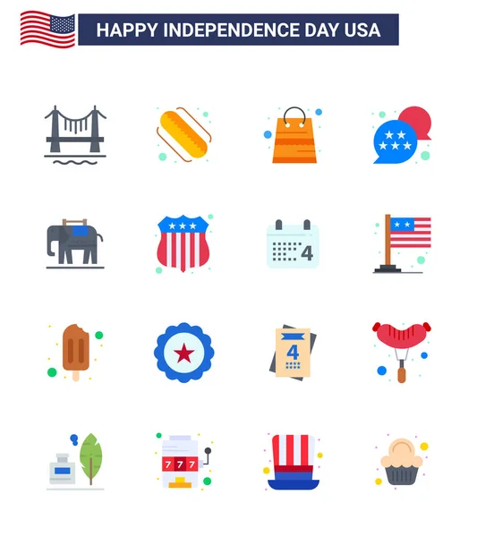 Pack Van Creatieve Usa Independence Day Gerelateerde Flats Van Olifant — Stockvector