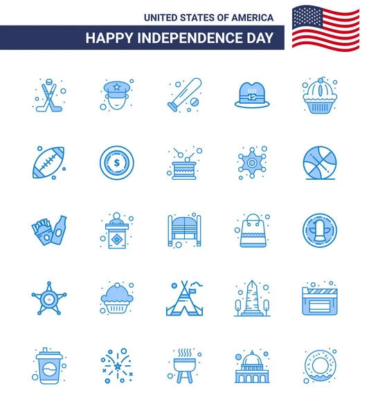 Set Modern Blues Pack Usa Independence Day States American Baseball — Stock Vector