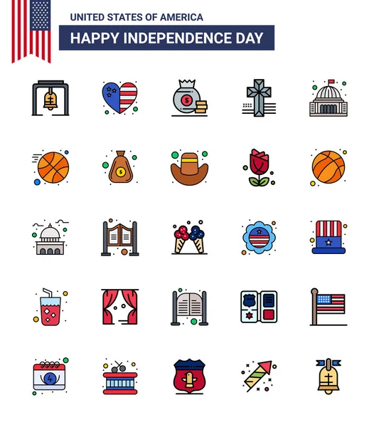 Happy Independence Day Flat Filled Lines Icon Pack Web Print — 스톡 벡터