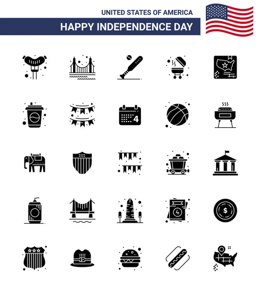 Happy Independence Day Pack Znaki Symbole Glifów Stałych Dla Flagi — Wektor stockowy