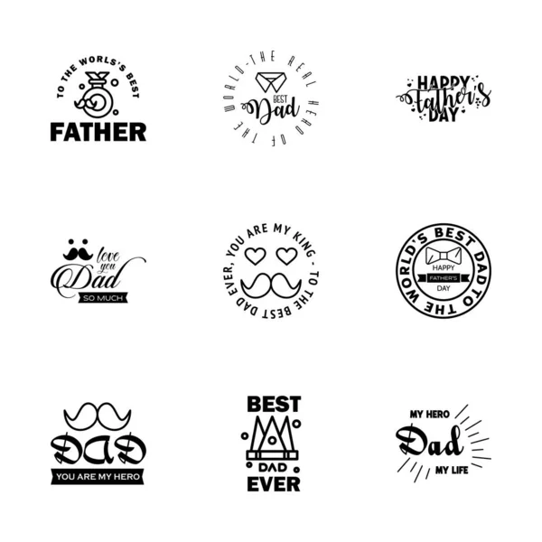 Black Happy Fathers Day Design Collection Conjunto Doze Castanho Colorido — Vetor de Stock