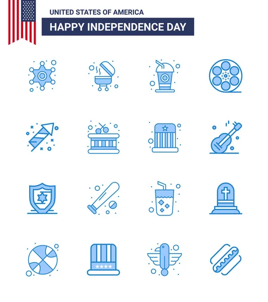 Set Usa Day Icons American Symbols Independence Day Signs Fireworks — Stock Vector