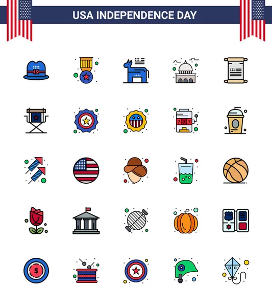 Editable Vector Flat Filled Line Pack Usa Day Simple Flat — 스톡 벡터