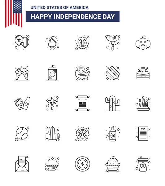 Set Modern Lines Pack Usa Independence Day Usa Pumkin Bird — Stock Vector