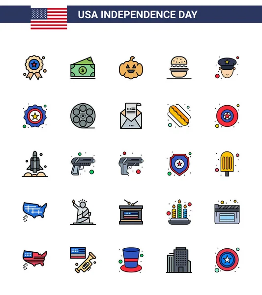 Pack Grande Usa Feliz Día Independencia Usa Vector Flat Filled — Vector de stock