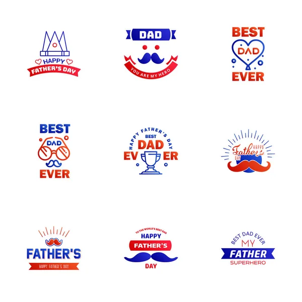 Happy Fathers Day Greeting Hand Lettering Badges Blue Red Typo — Stock Vector