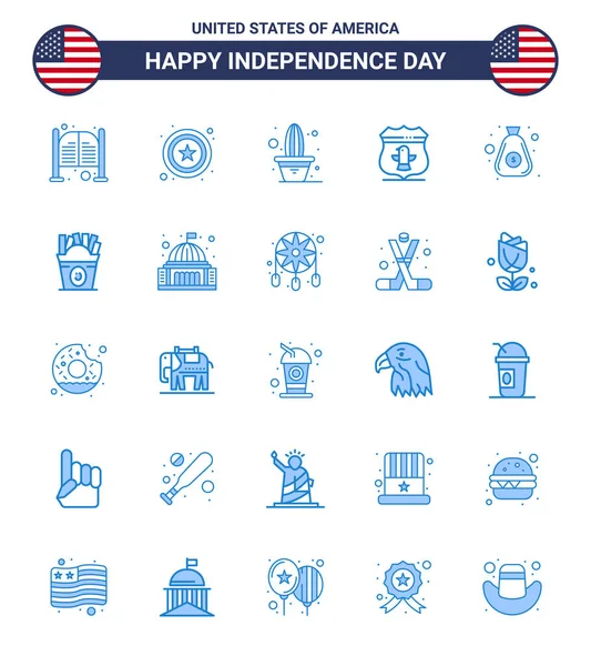 Ensemble Moderne Bleus Symboles Jour Indépendance Des États Unis Tels — Image vectorielle