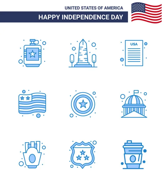 Statele Unite Ale Americii Independence Day Set Albastru Pictograme Americane — Vector de stoc