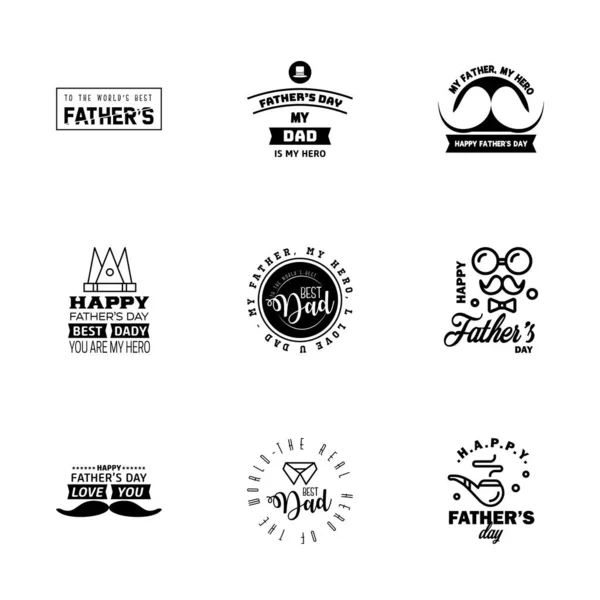 Happy Fathers Day Black Vector Element Set Ленточки Этикетки — стоковый вектор