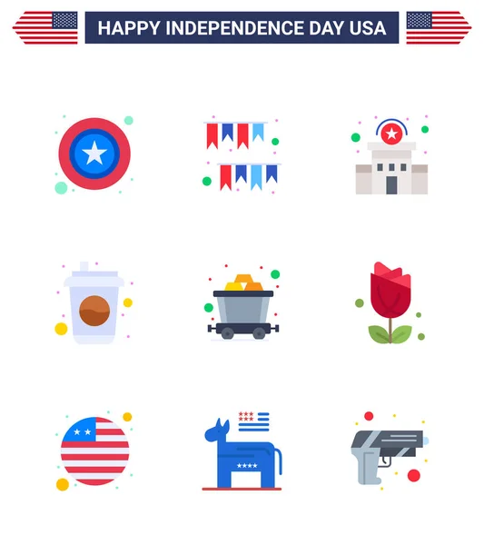 Usa Flat Signs Independence Day Ünnep Szimbólumok Kosár Ital Party — Stock Vector