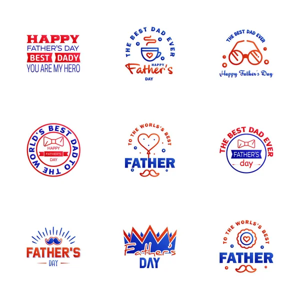 Conjunto Elementos Dia Happy Fathers Azul Vermelho Ilustração Vetorial Elementos — Vetor de Stock