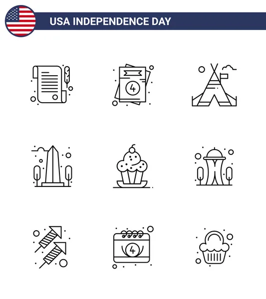 Modern Uppsättning Linjer Och Symboler Usa Självständighetsdagen Såsom Dessert Washington — Stock vektor