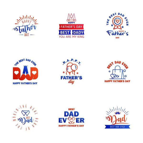 快乐的父亲第9天蓝色和红色字体设置 矢量排版 贺卡用的复古字母 T恤的设计 你是最好的爸爸 可编辑向量设计元素 — 图库矢量图片