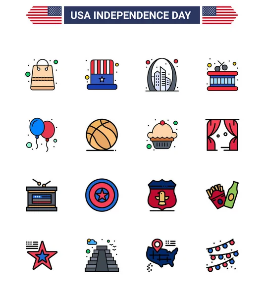 Flat Filled Line Signs Usa Independence Day Celebrate Usa Editable — 스톡 벡터