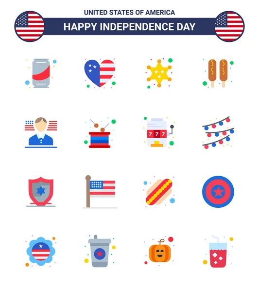 Pack Creative Usa Independence Day Related Flats Flag Man Badge — Stockový vektor