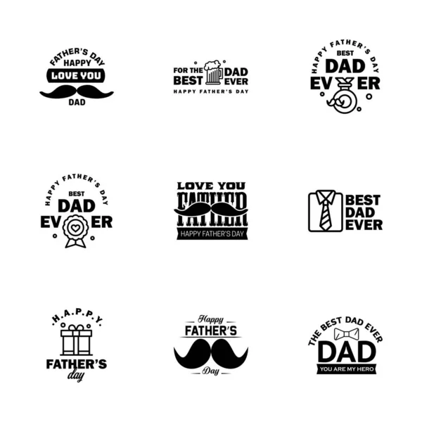 Black Set Vector Happy Fathers Day Typography Vintage Icons Lettering — Stock Vector