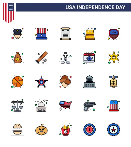 Pack Creativos Usa Independence Day Relacionados Flat Filled Líneas Signo — Vector de stock