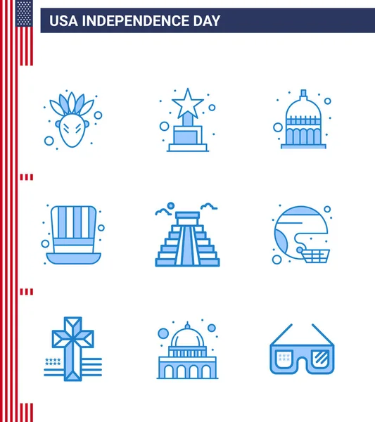 Usa Blue Pack Independence Day Signs Symbols Usa Landmark Statehouse — Stock Vector