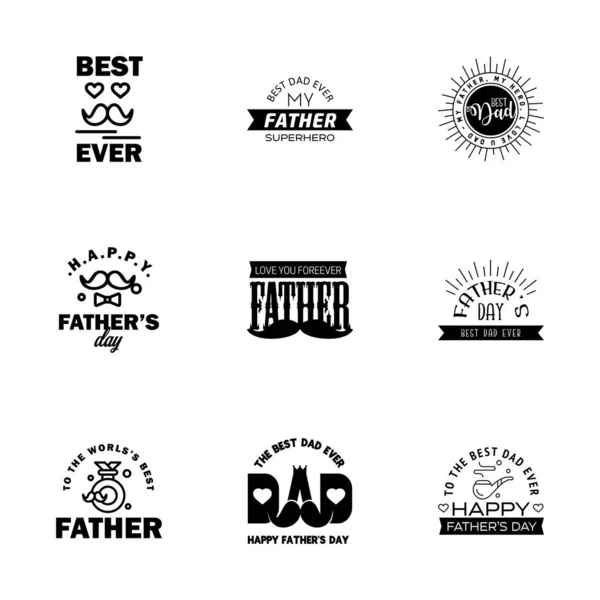 Happy Fathers Day Black Typography Set Vector Emblems Lettering Greeting — Stock Vector