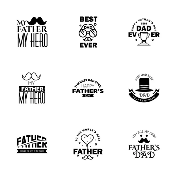 Black Happy Fathers Day Design Collection Ensemble Douze Couleurs Marron — Image vectorielle