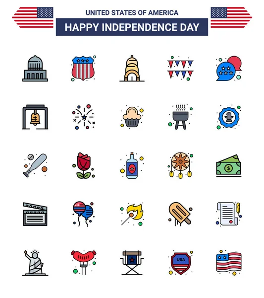 Usa Flat Filled Line Zeichen Independence Day Celebration Symbole Der — Stockvektor