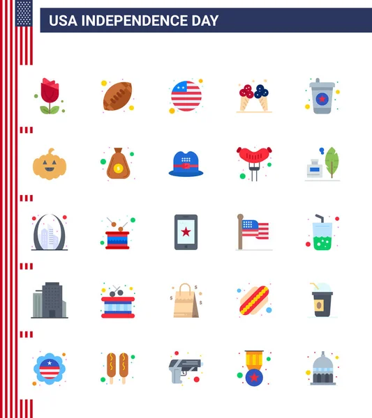 Flat Pack Usa Independence Day Symmbols Soda Beverage Country American — стоковый вектор