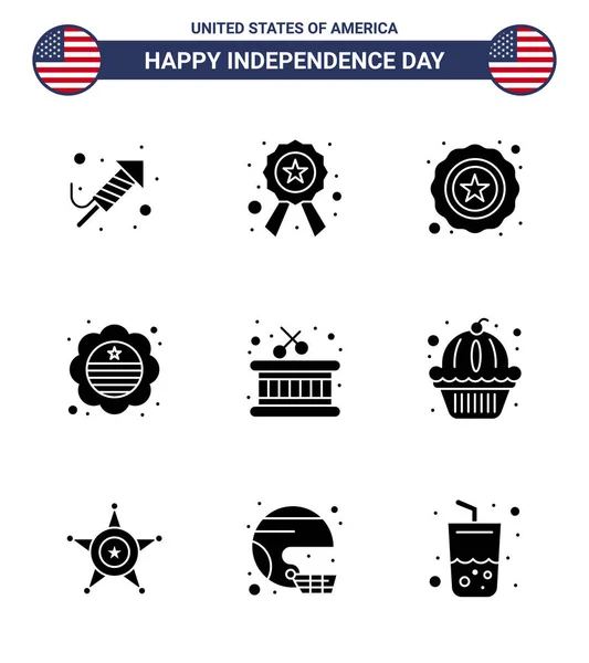 Pack Usa Independence Day Celebration Solid Glyphs Signs Juli Symbolen — Stockvector