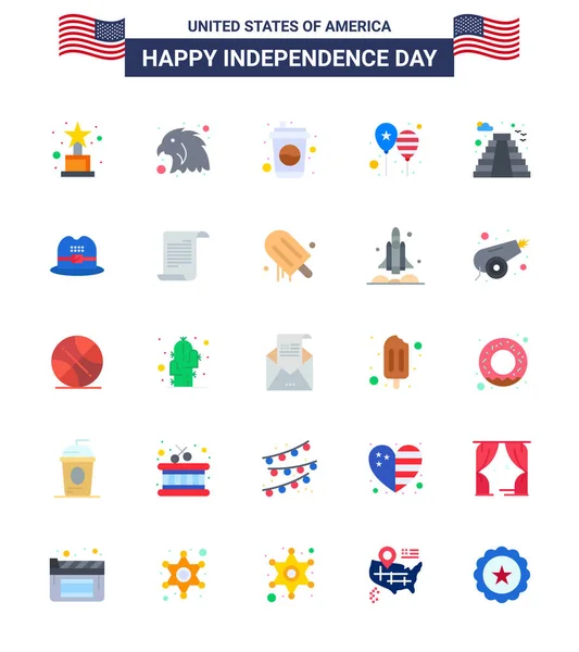 7月4日美国独立日快乐象征小组25个具有里程碑意义的现代平面 美国国旗 可编辑的美国日矢量设计元素 — 图库矢量图片