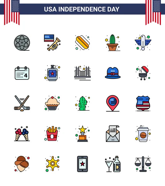 Usa Happy Independence Daypictogram Set Simple Flat Filled Lines Bird — 스톡 벡터