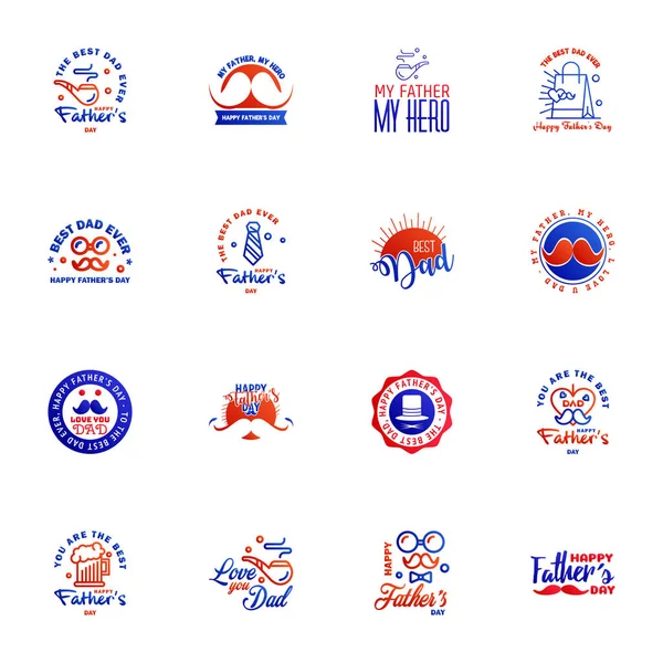 Blue Red Set Vector Happy Fathers Day Typografie Vintage Icons — Stockový vektor