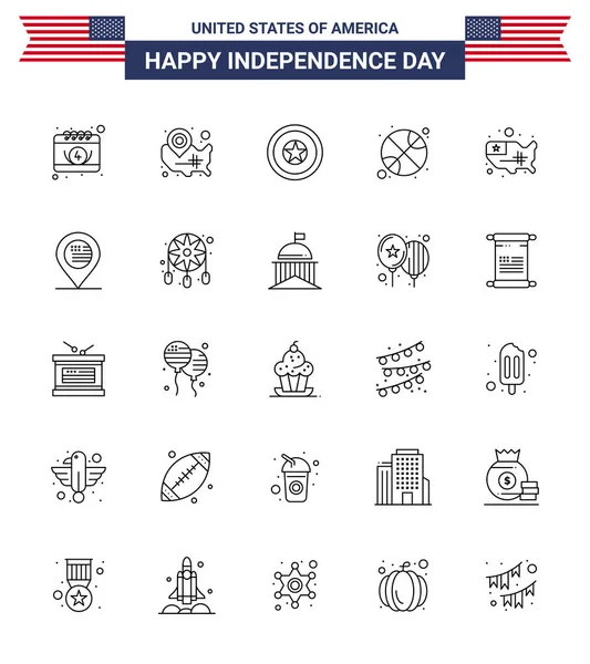 4Th July Usa Happy Independence Day Icon Symbols Group Modern — Stock Vector