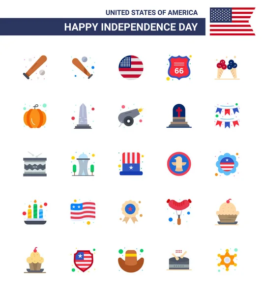 Szczęśliwego Dnia Niepodległości Lipca Zestaw Płaskich Amerykańskich Piktografów Amerykańskich Krem — Wektor stockowy