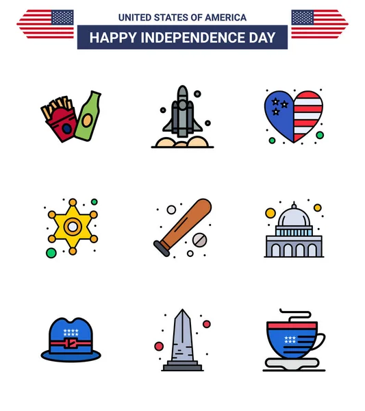 Juillet États Unis Happy Independence Day Icône Symboles Groupe Lignes — Image vectorielle