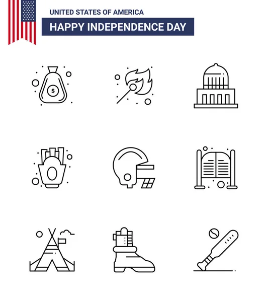 Big Pack Usa Happy Independence Day Usa Vector Lines Editable — Stock Vector