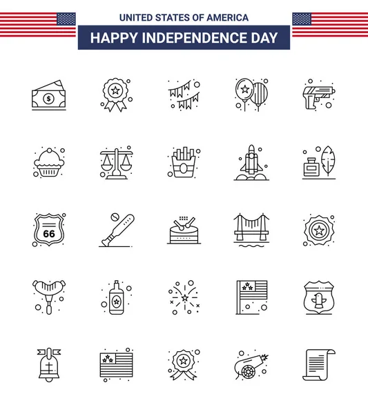 Usa Independence Day Line Set Usa Pictograms Gun Day American — Stockový vektor