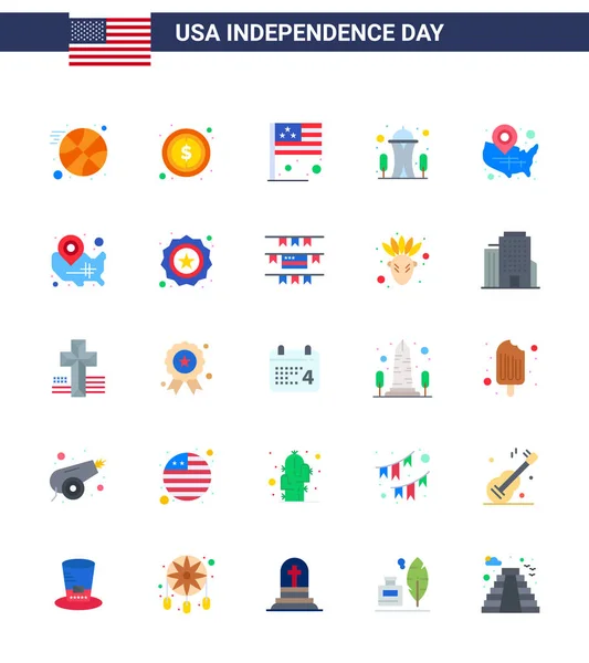 Creative Usa Icons Modern Independence Signs July Symbols Usa Map — Vector de stoc