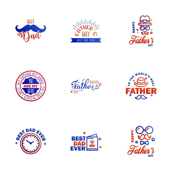 Happy Fathers Day Azul Vermelho Vintage Retro Type Font Ilustrador — Vetor de Stock