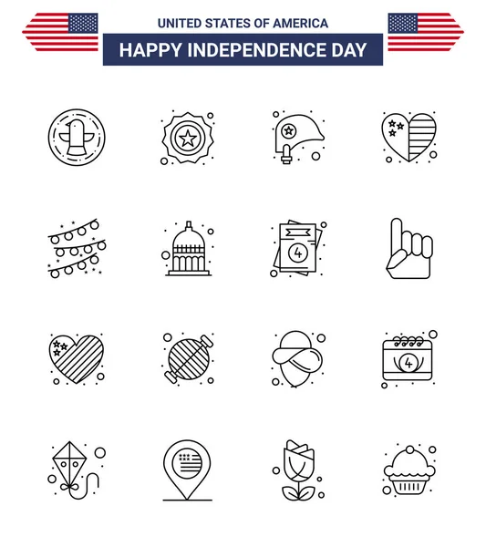 Set Modern Lines Pack Usa Independence Day Party Decoration Usa — Stock Vector