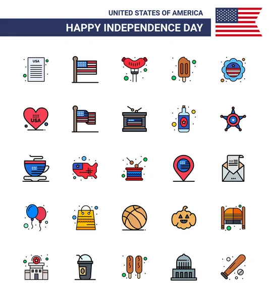 2015 Happy Independence Day 4Th July Set Flat Filled Lines — 스톡 벡터