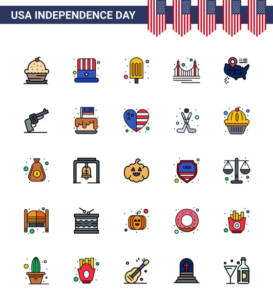 Happy Independence Day Usa Pack Creative Flat Filled Lines Location — 스톡 벡터