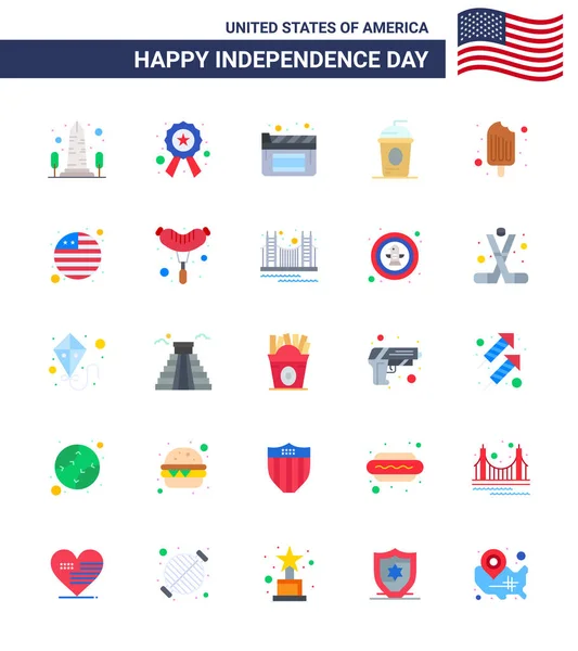 Set Modern Flats Pack Usa Independence Day Cold Holiday Sign — Stock Vector