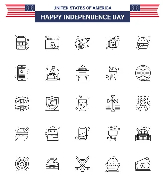 Line Signs Usa Independence Day Nourriture Burger Armée Usa Festival — Image vectorielle