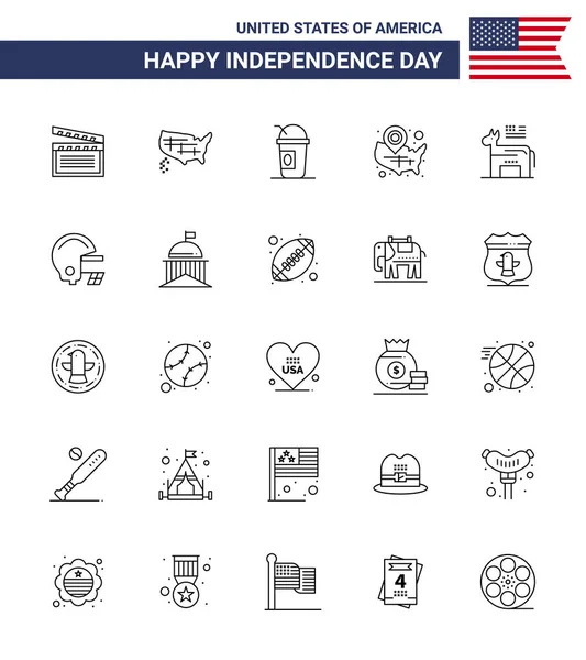 Pack Mit Kreativen Usa Independence Day Verwandte Linien Von Esel — Stockvektor