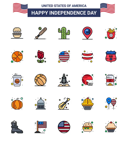 2008 Usa Independence Day Flat Filled Line Set Usa Pictograms — 스톡 벡터