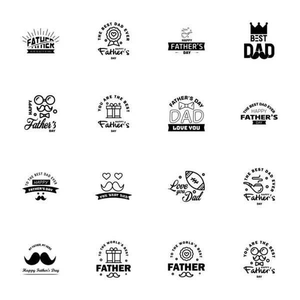 Black Happy Fathers Day Design Collection Zestaw Dwunastu Brązowych Kolorach — Wektor stockowy