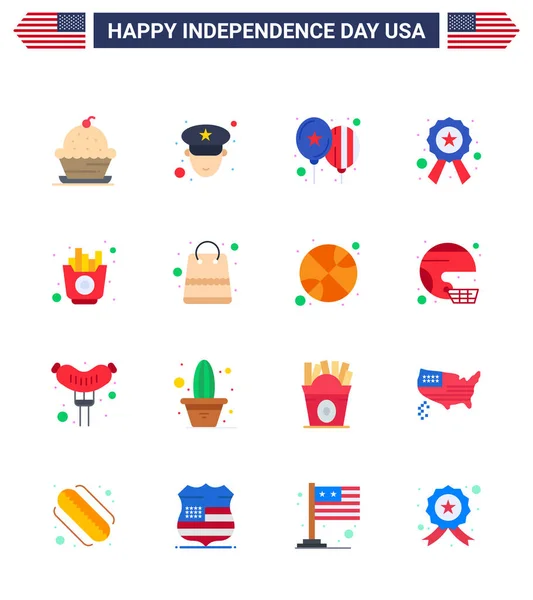 Happy Independence Day Pack Flats Jelek Szimbólumok Élelmiszer Jel Léggömbök — Stock Vector