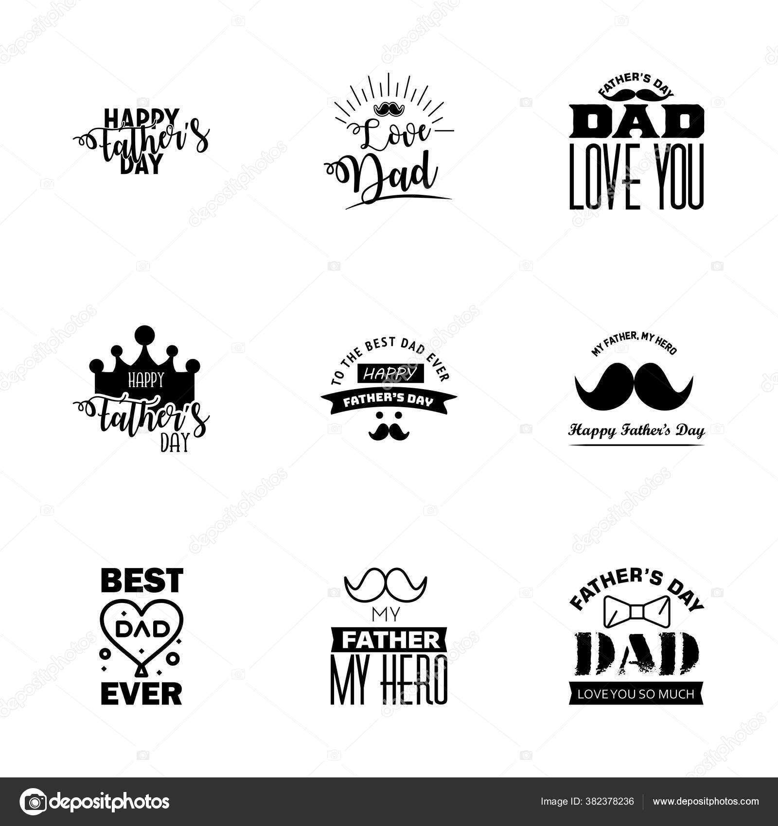 Happy Fathers Day Card Black Set Vector Illustration Editable Vector