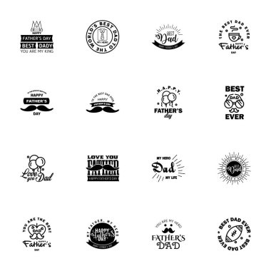 Mutlu Babalar Günü 'nün 16. unsuru Black. Vektör illüstrasyonu Düzenlenebilir Vektör Tasarım Elemanları