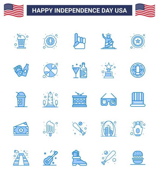 Juli Usa Happy Independence Day Icon Symbols Group Modern Blues — Stockvektor